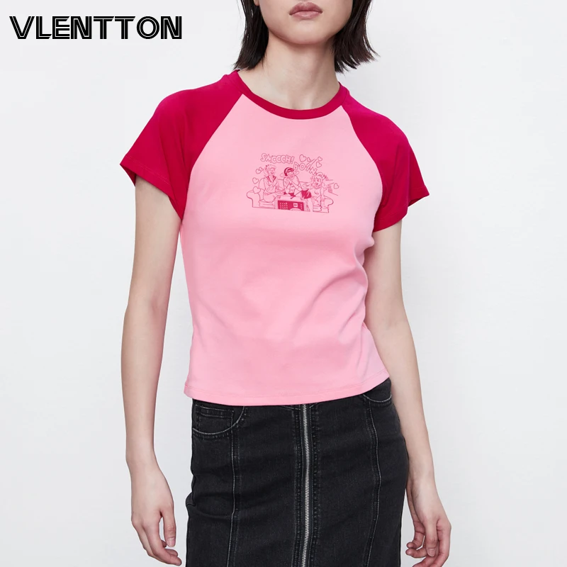 Женская хлопковая Футболка в стиле Харадзюку розовая или красная Повседневная