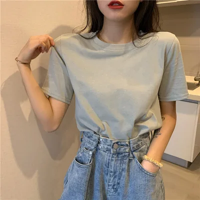 

Round neck T-shirt summer cotton casual short sleeves gray