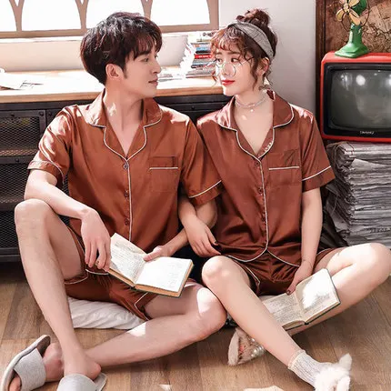 Комплект летней атласной пижамы для влюбленных повседневная одежда сна мягкий