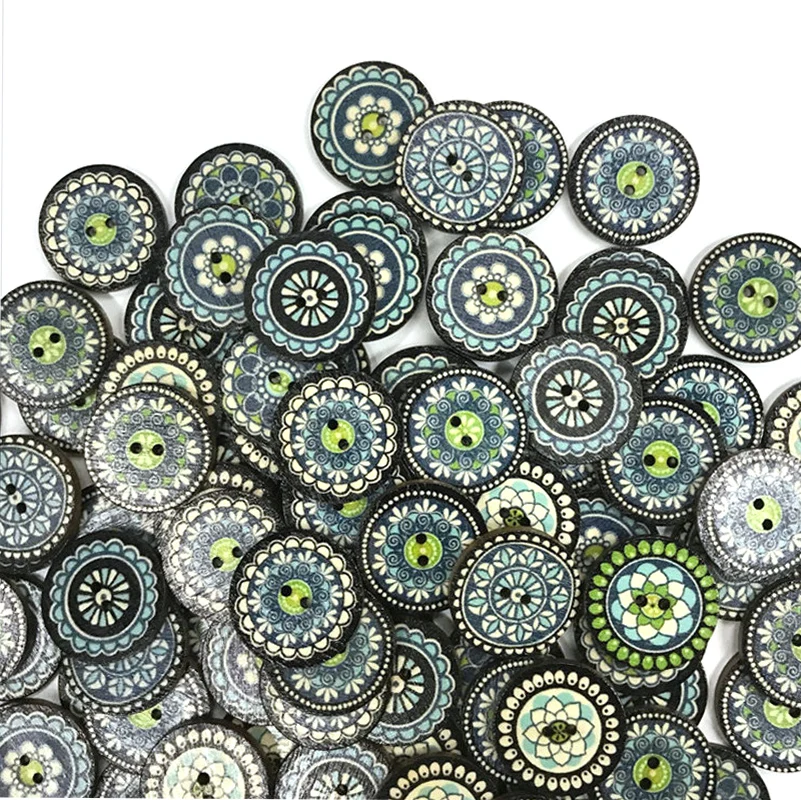 

250PCS Painted Round Wood Buttons for Handwork Sewing Scrapbook Clothing Crafts Accessories Gift Card 20mm 25mm 2-Holes