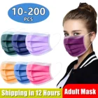 10-200 шт., одноразовые цветные маски для лица, 3 слоя