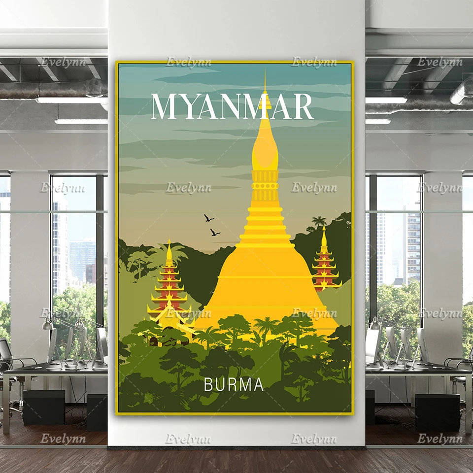 

Myanmar Travel Poster,Myanmar Travel Print, Myanmar Wall Art, Burma Travel Poster Home Decor Canvas Unique Gift