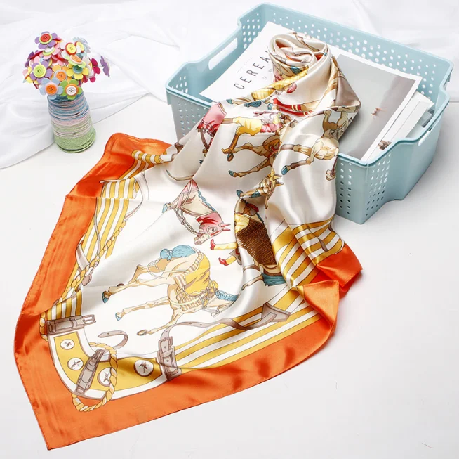 Шелковые шарфы с лошадью 90*90 см женский платок квадратный головной хиджаб шарф