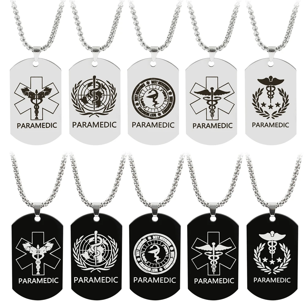 

World Health Organization Standard Dog Tag Stainless Steel Necklace Snake Crutch Medical Badge Pendant Doctor Nurse Staff Jewelr