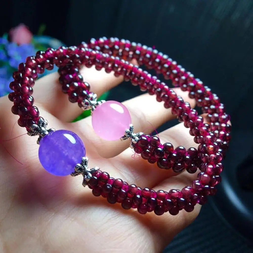 Natural Wine Red Garnet Quartz Round Beads 10mm Clear Rose Amethyst Beaded Bracelet Women Fashion Stone AAAAA | Украшения и