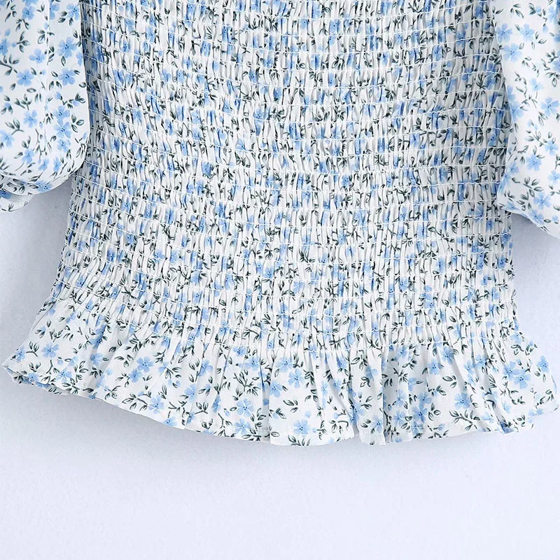 

Women Summer Sweet Vintage Blouses Shirts Tops 2021 Lantern Sleeve Print Elastic bust Female Street Short Top Clothes Blusas