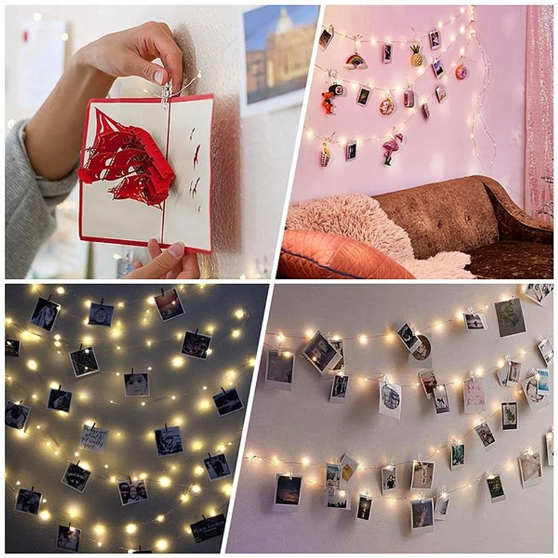

5m/10m USB LED Remote Control Timing Photo Clip String Lights Christmas Garland With Clothespins For Room Decoration Accessories