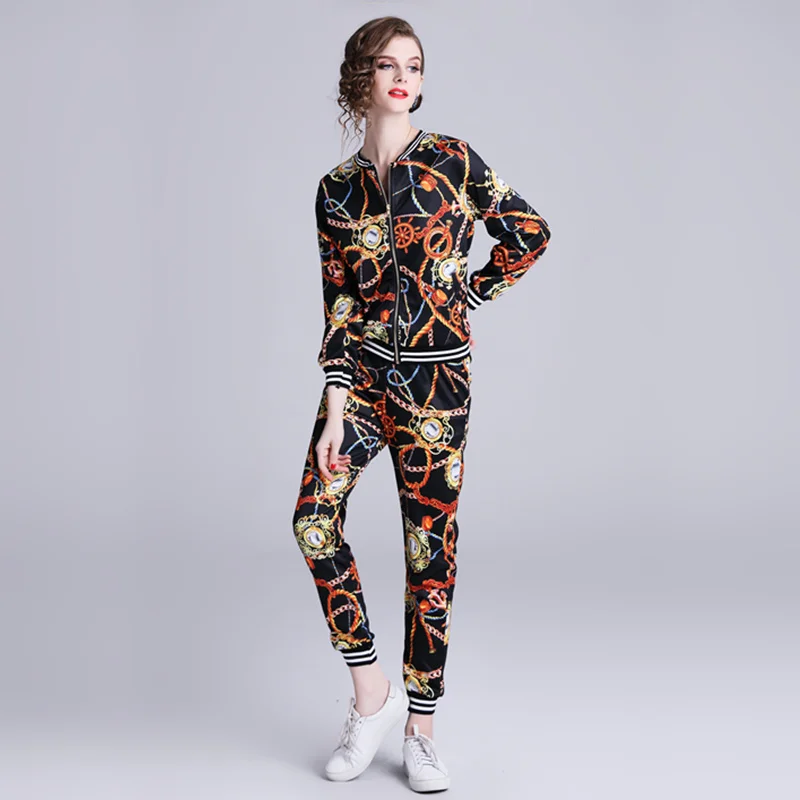 VERHELLEN High Quality Runway Designer Pants Sets 2019 Autumn Women Long Sleeve Jackets Floral Vintage Suit Two Pieces Set |