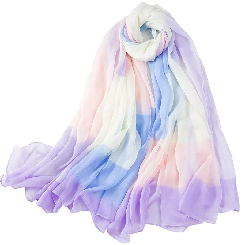 

New Scarves Female Large Size Lattice Scarf Shawl Geometric Squares Along The Fiber Crepe Silk Scarf Wholesale