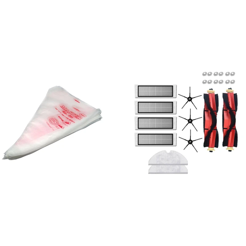 

300 Pcs Disposable Pastry Bags & 1Set For Xiaomi Roborock S6 S60 S65 Washable HEPA Filter 5-Arm Side Brush Main Brush