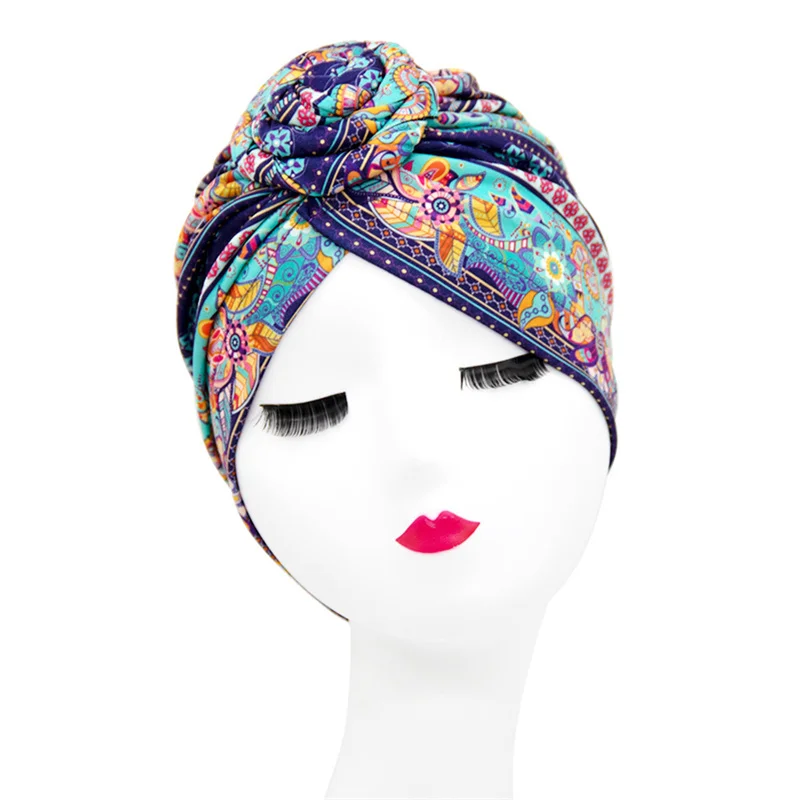 

Indian arab wrap women head scarf turban caps trendy printed bonnet Bohemian ethnic inner hijabs for cap muslim headdress