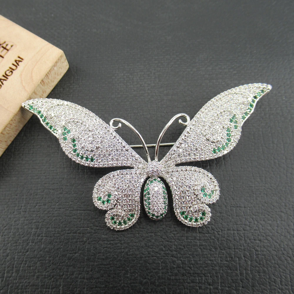 

APDGG 43x75mm Green gold plated multi color Cz micro butterfly brooch