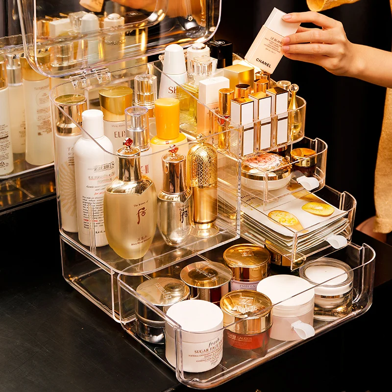 Модный акриловый Органайзер для макияжа косметическая коробка хранения большая