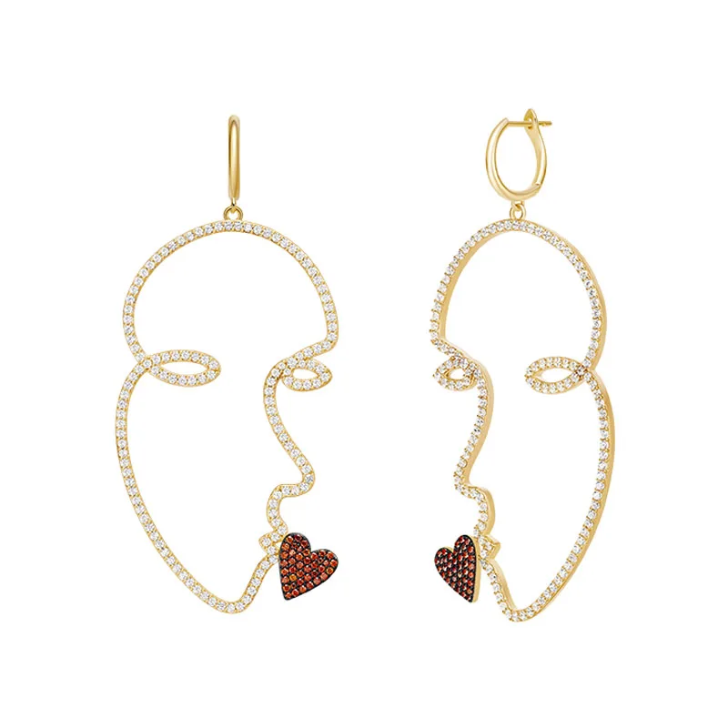 

Fashion 925 Sterling Silver Hyperbolic Mask Earrings with Orange Zircon Love Heart Women personality Jewelry Accessories