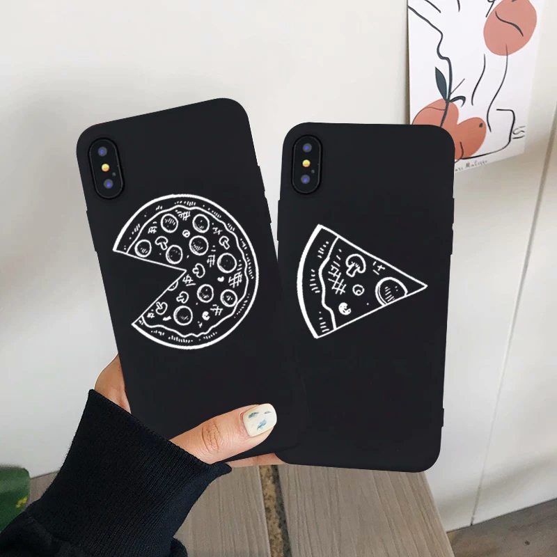 Забавный чехол для телефона Pizza Best Friends iPhone X XS MAX XR 11 Pro 7 8 6 6s Plus черная пара мягкая