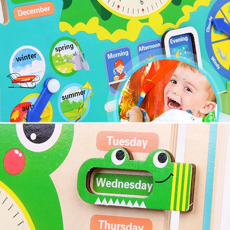 

Children's Frog Multifunctional Puzzle Calendar Clock Alarm Clock Cognitive Toy Baby Kids Early Learning Cartoon Animal Toys