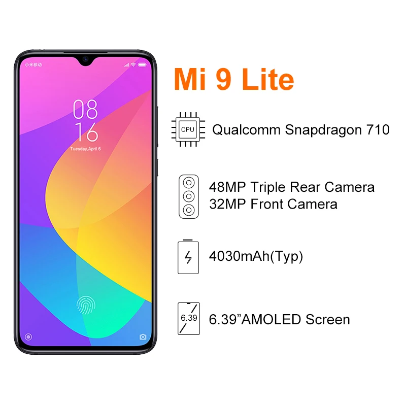 В наличии глобальная версия Xiaomi Mi 9 Lite 6 ГБ 128 Смартфон Snapdragon 710 четыре ядра 48мп