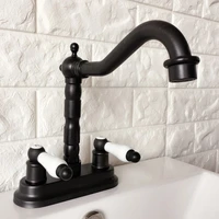black oil rubbed bronze 4 centerset bathroom sink faucet swivel basin mixer tap dual ceramic handles levers mhg068