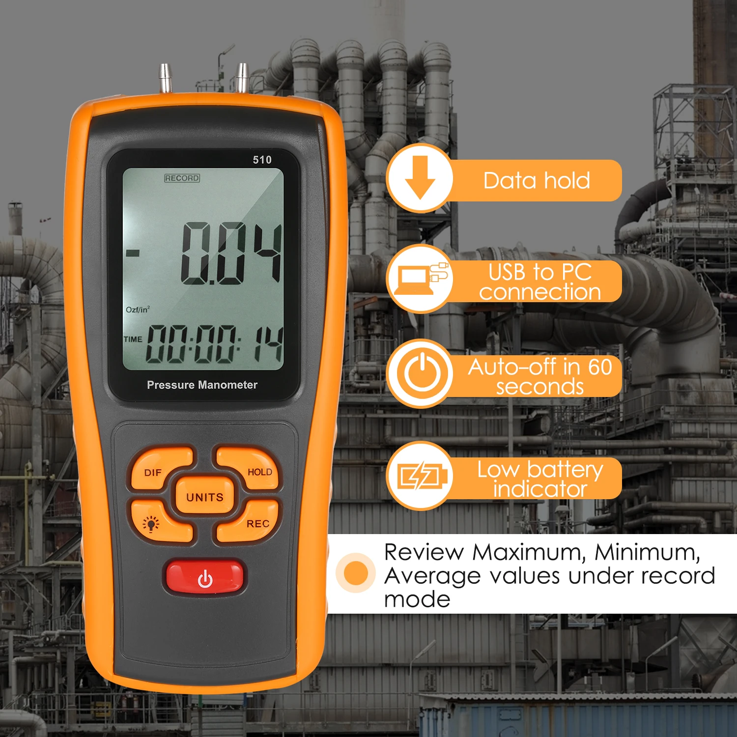 

KKmoon Precision Digital Manometer ±10 kPa Air Pressure Meter Differential Pressure Gauge Micromanometer for Gas Valves Pressure