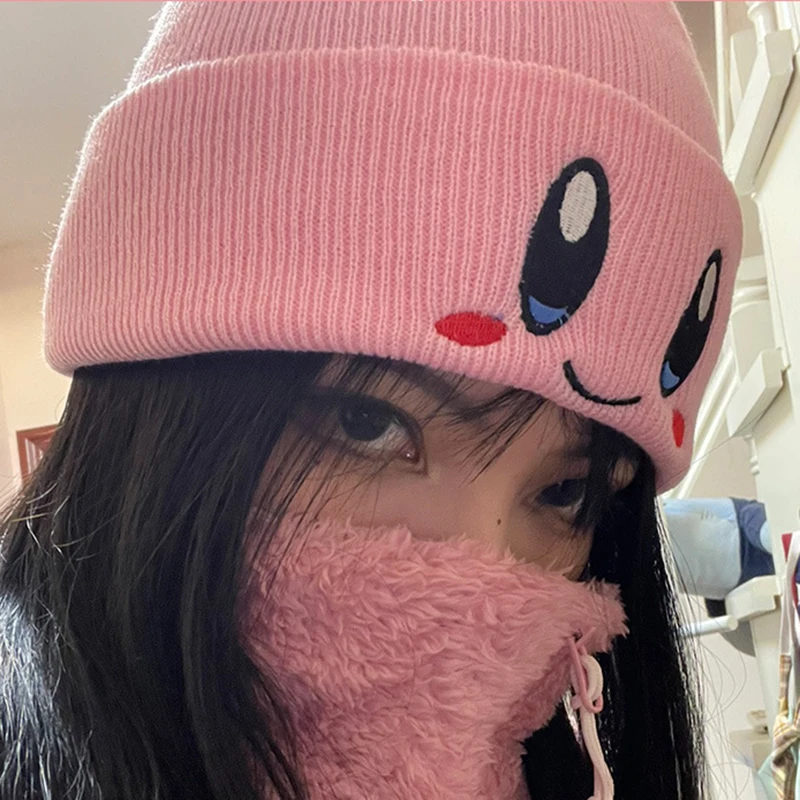 Anime Cartoon Cute Face Eyes Kawaii Kirbys Hat Cosplay Keep Warm Knitted Unisex Adult Kids Cap Hip Hop Autumn Winter Gift | Тематическая