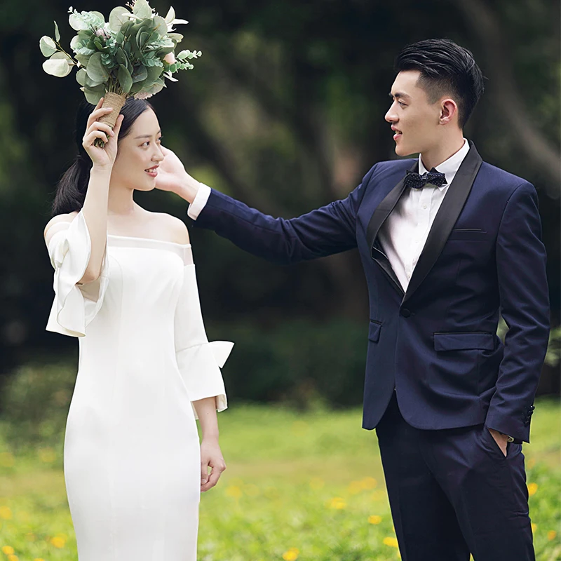 Элегантное белое свадебное платье 2019 года длинное Русалка с вырезом лодочкой