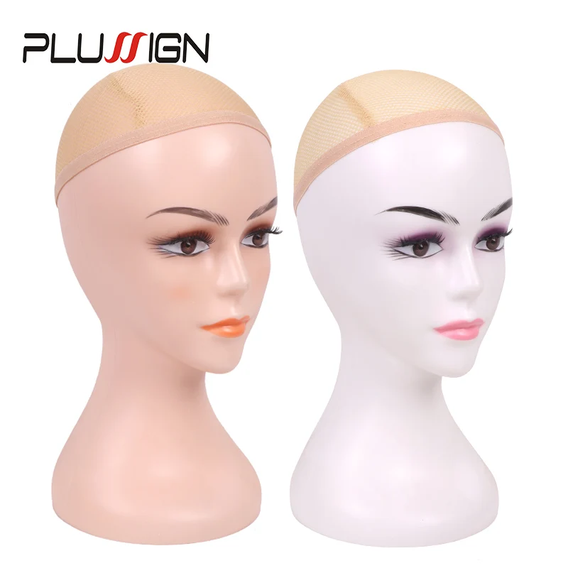 Plussign 22 Inch Mannequin Head For Wig Height 37Cm Beign White Plastic Wig Display Mannequin Head Female Makeup Manikin Head