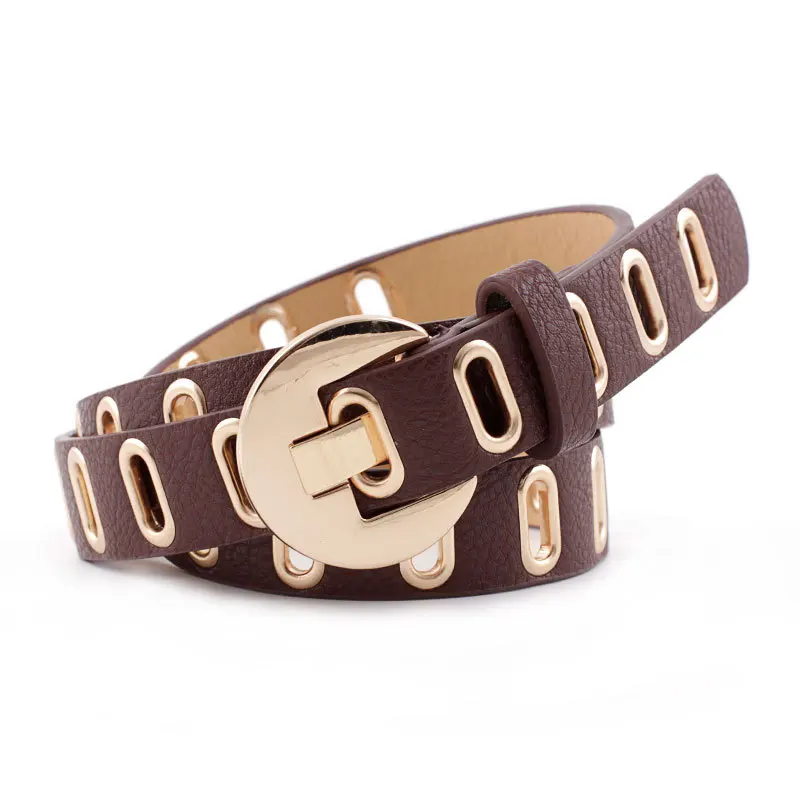 Fashionable Wild Hollow Decorative Women Leather Belt Simple Korean Version with Jeans PU Belt Female