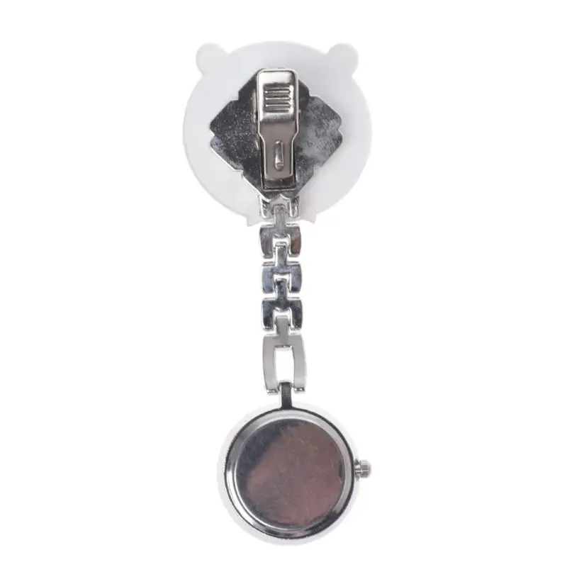 

Cute 3D Cartoon White Bear Nurse Watch Pocket Watches Doctor Jewelry Portable Acrylic Hang Clip Fashion Silver Chain