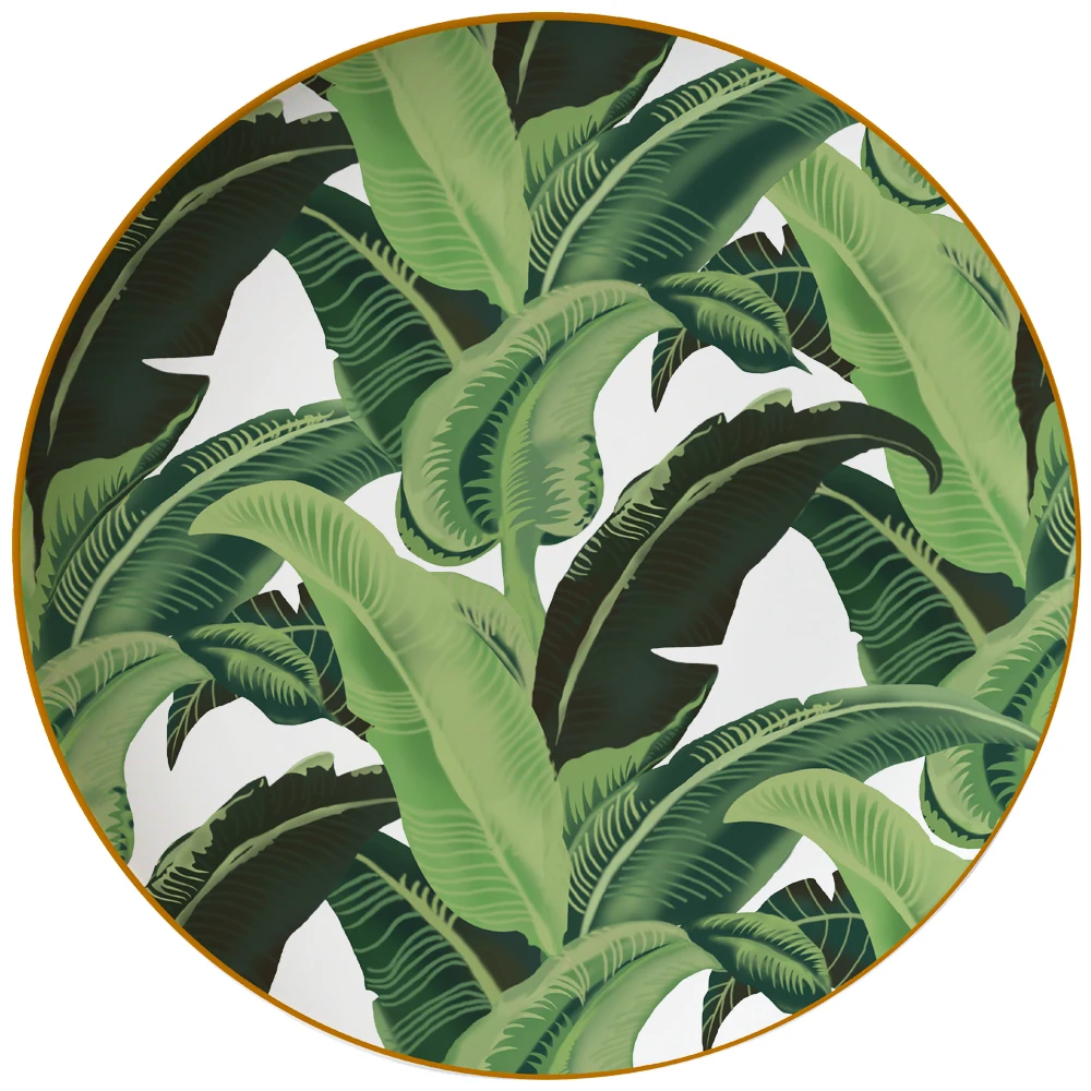 

Nordic bone China plate, gold banana leaf ceramic plate, round plant steak tableware, coffee cup and saucer mug plate set
