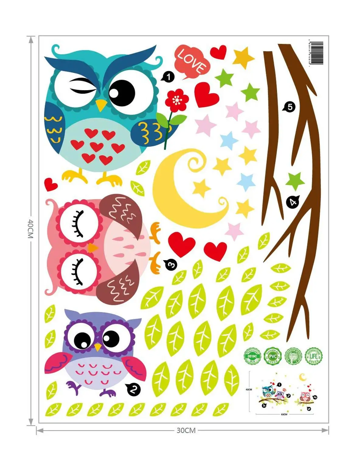 

Wallpaper Stickers Movable Waterproof Cartoon Animal Owl Wall Stickers Children's Room Decoration Wallpaper