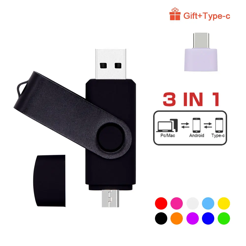 OTG USB 3 в 1 флэш накопитель 64 ГБ 32 8 16 4 2 0 Флэшка для смартфона Android с пользовательским