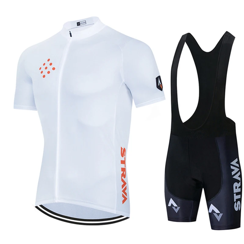 

STRAVA Pro Team Cycling Jersey Set Men Summer Bike Clothes MTB Ropa Ciclismo Bicycle Uniforme Maillot Quick Dry 19D Gel Pad