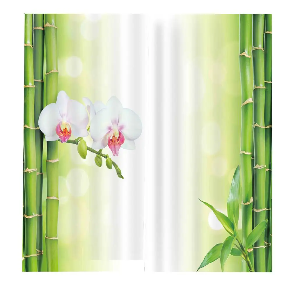 

3D Curtain Fashion Customized Green Bamboo Round flower Curtains For Bedroom Beautiful Blackout Shade Window Drapes