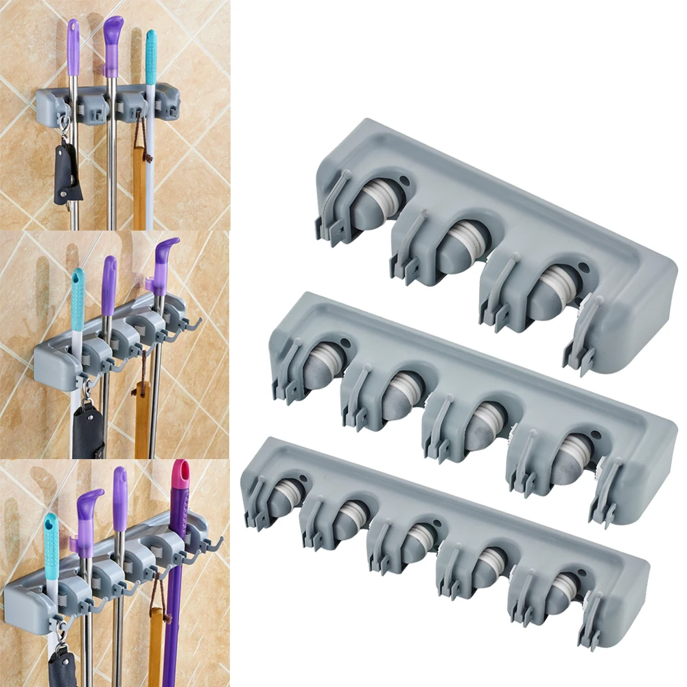 

Kitchen Organizer Mop Holder Storage Rack 3/4/5 Position Wall Mounted Shelf for Mount Screw Broom Mops Hanger ABS Home Organizer