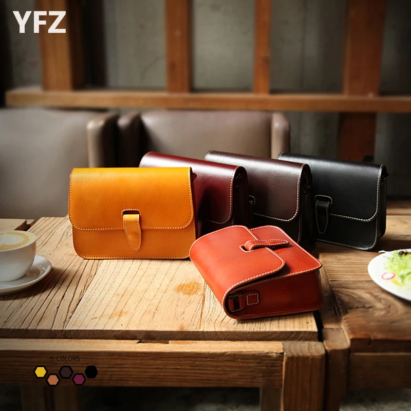 YFZ Women Genuine Leather Messenger Bags, Classic Saddle Bag Crossbody Shoulder Style with Zipper & Snap Closure