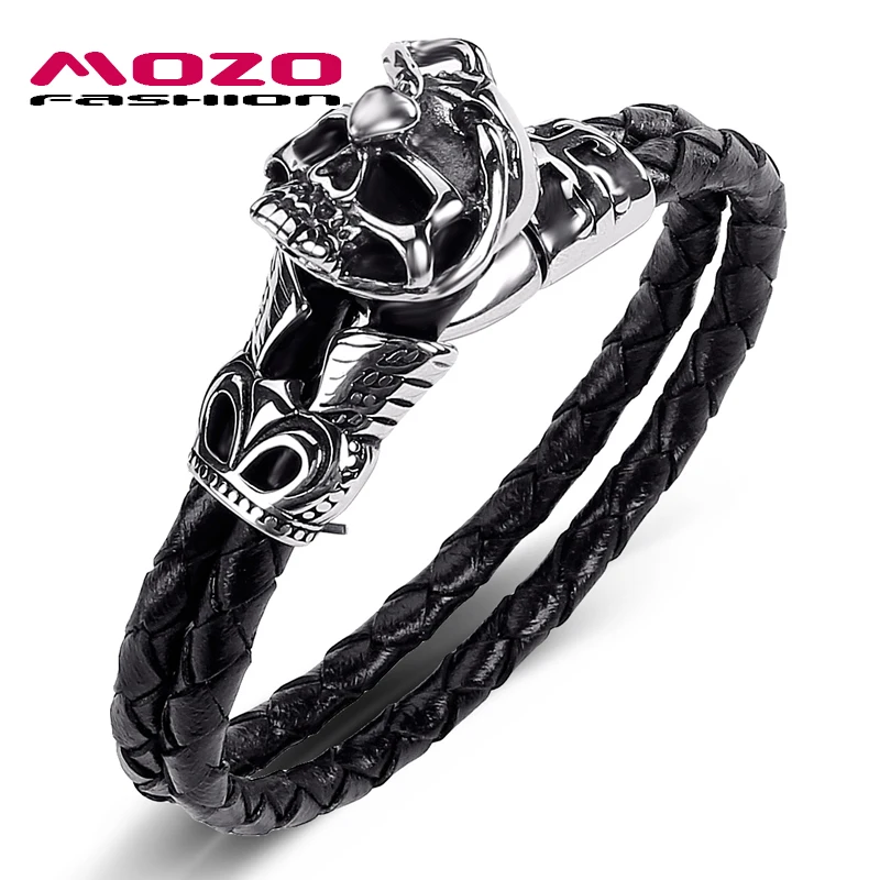 Модные мужские ювелирные изделия двойной слой черный кожаный браслет