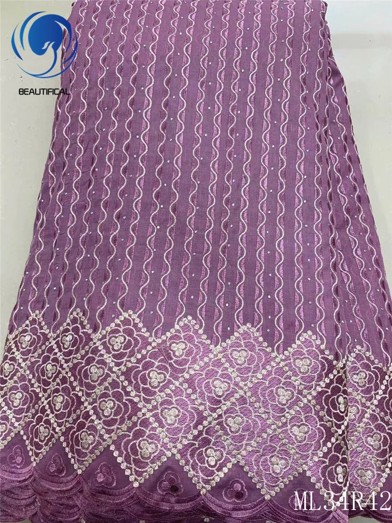 

Красивая африканская вуаль, Кружевная Ткань 5 ярдов, кружево с вышивкой в Швейцарии, хлопковое кружево в нигерийском стиле ML34R42