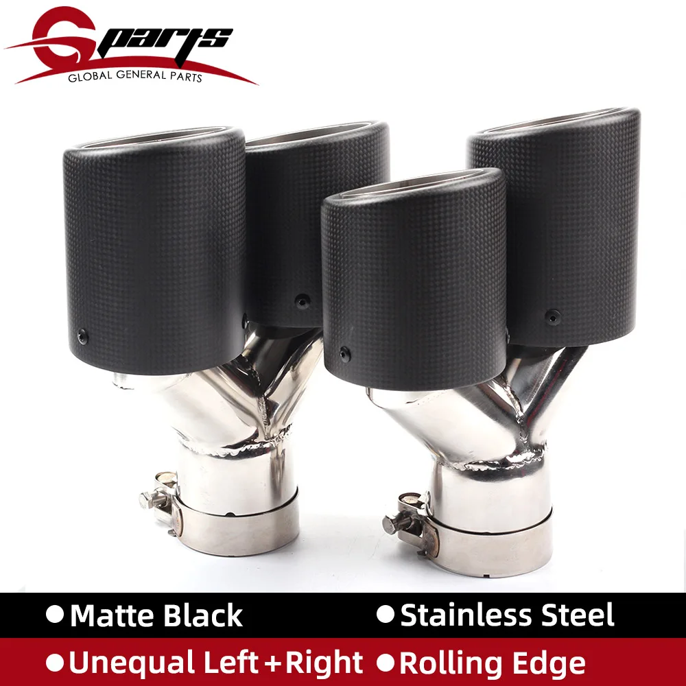 

2 шт. матовый 3k углеродный Автомобильный задний глушитель Универсальный двойной Y-образный неравный выхлопной труба трубы из нержавеющей ст...