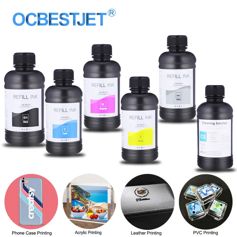 6 бутылок светодиодные УФ чернила + Очистка для Epson L800 L805 R290 L1800 1390 1400 1500 Вт DX5 DX7 всех