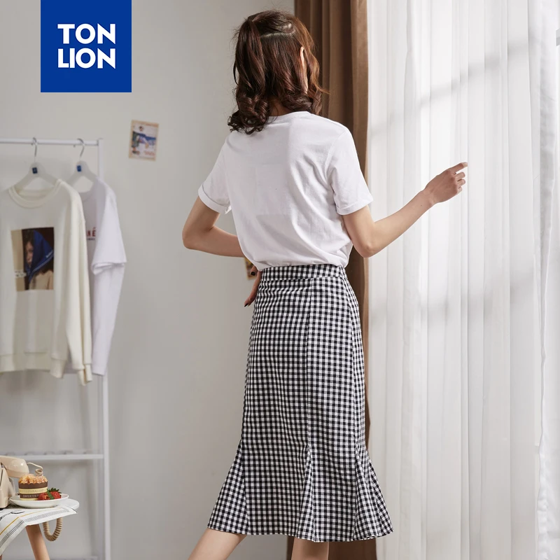 TONLION/комплект из 2 предметов женская футболка и юбка милая клетчатая