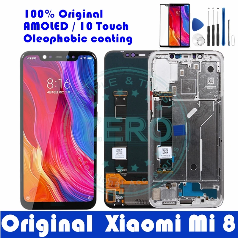 Для Xiaomi mi 8 ЖК-дисплей+ рамка 10 Сенсорная панель экран mi 8 6,21 ''ЖК-дигитайзер Замена запасных частей