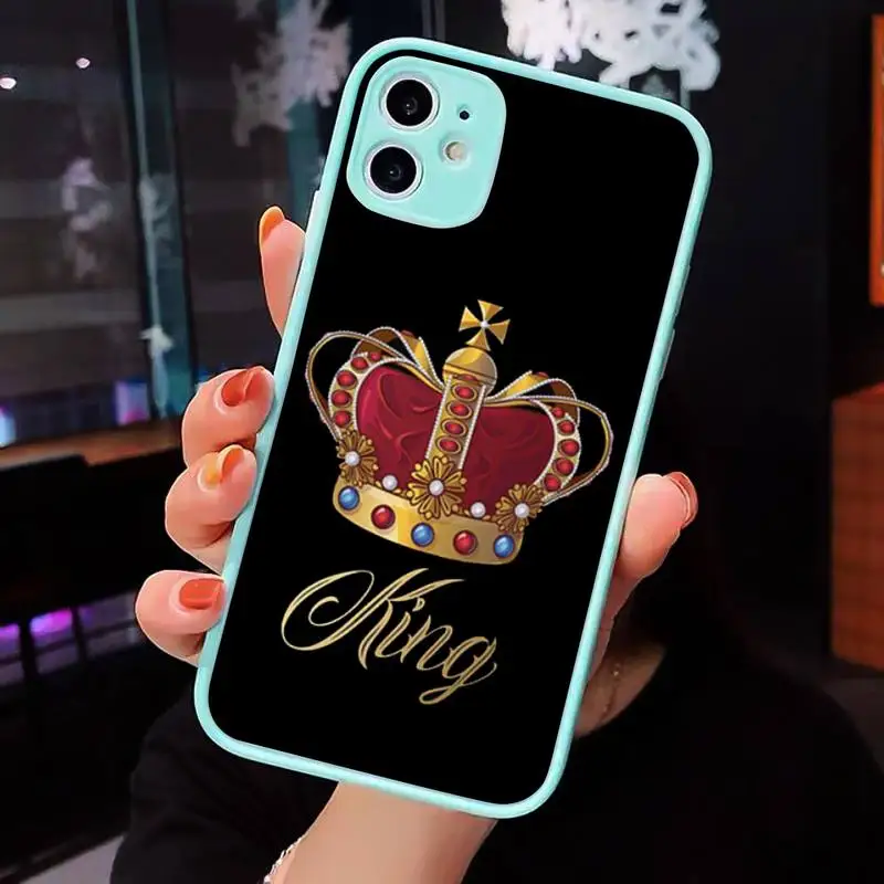 

King queen Crown Phone Cases Matte transparent For blue iPhone 12 Mini 11 Pro XR XS Max 7 8 Plus X Back Cover