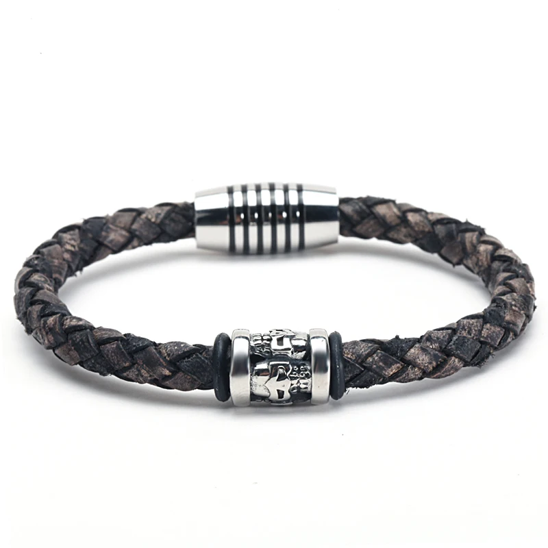 Мужские кожаные браслеты Mcllroy из нержавеющей стали в стиле ретро мужские