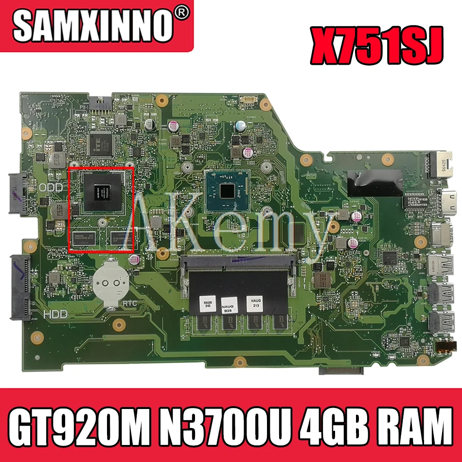

AKEMY X751SJ original mainboard For Asus X751S X751SJ X751SV A751S K751S with GT920M N3700U 4GB RAM Laptop motherboard