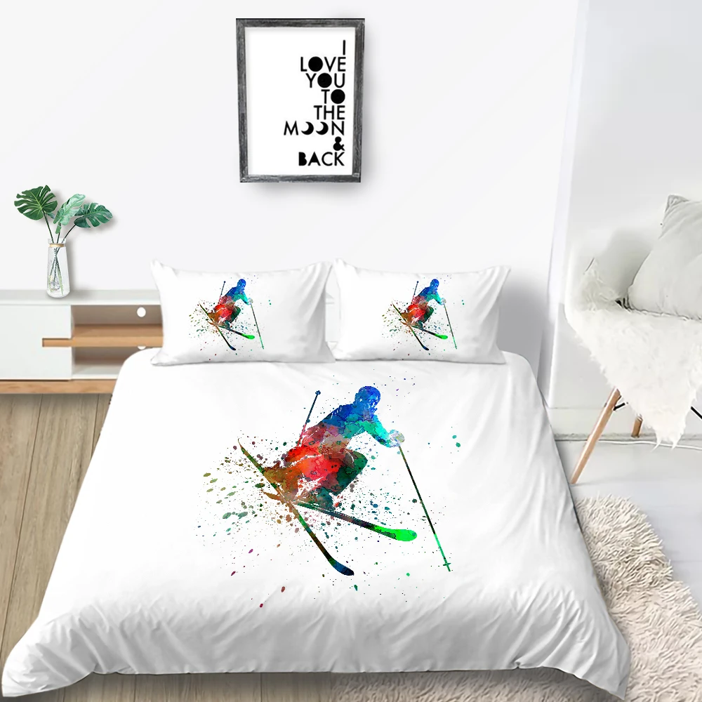 

Thumbedding Skiing Print Bedding Set Simple Energetic 3D Duvet Cover King Queen Twin Full Single Double Hot Selling Bed Set