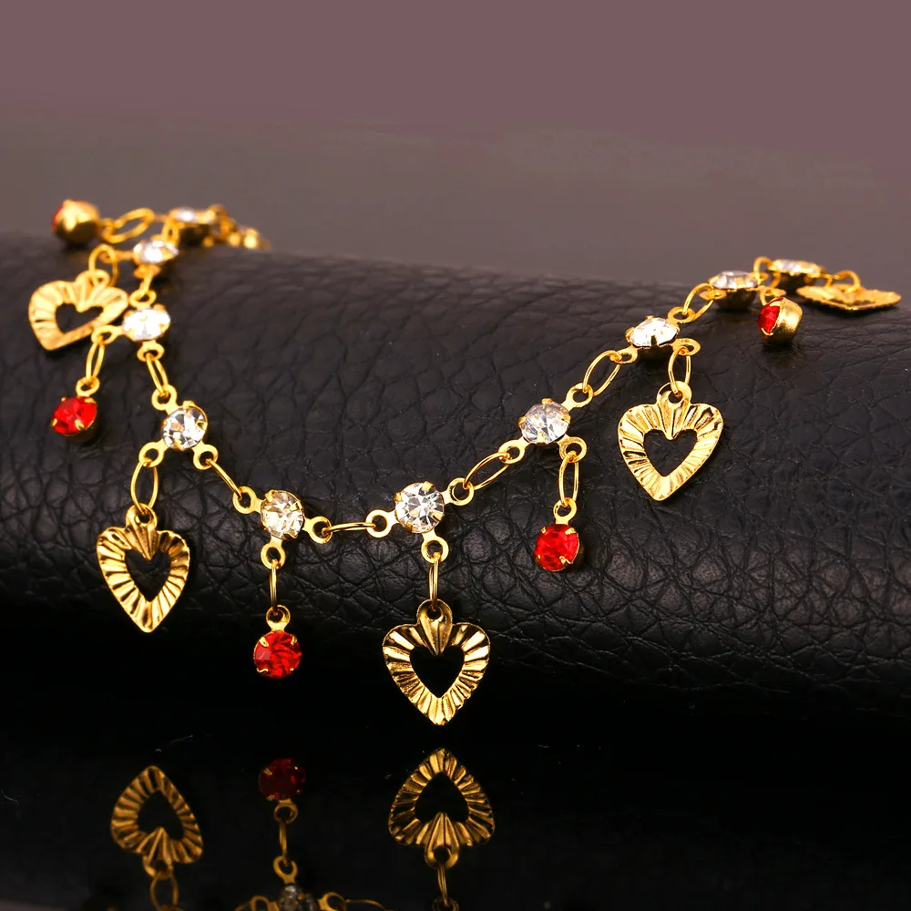 

ChainsPro Crystal Anklet Bracelet Foot Jewelry Bracelet Cheville Gold Color Barefoot Sandals Heart Charm Anklets For Women A111