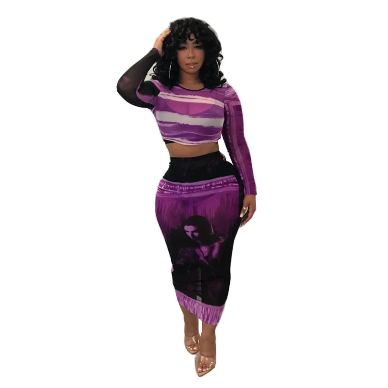 Сетчатая посмотрите на Дешевое платье с принтом и галстуком Женский комплект