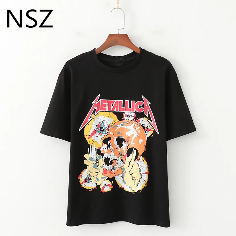 NSZ женская черная хлопковая Футболка с рисунком Свободная Повседневная летняя