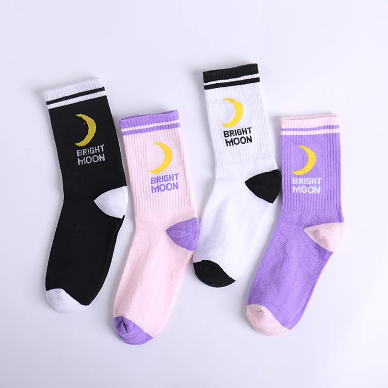 Забавные хлопковые носки для мужчин и женщин 1 пара корейская мода с надписью Moon