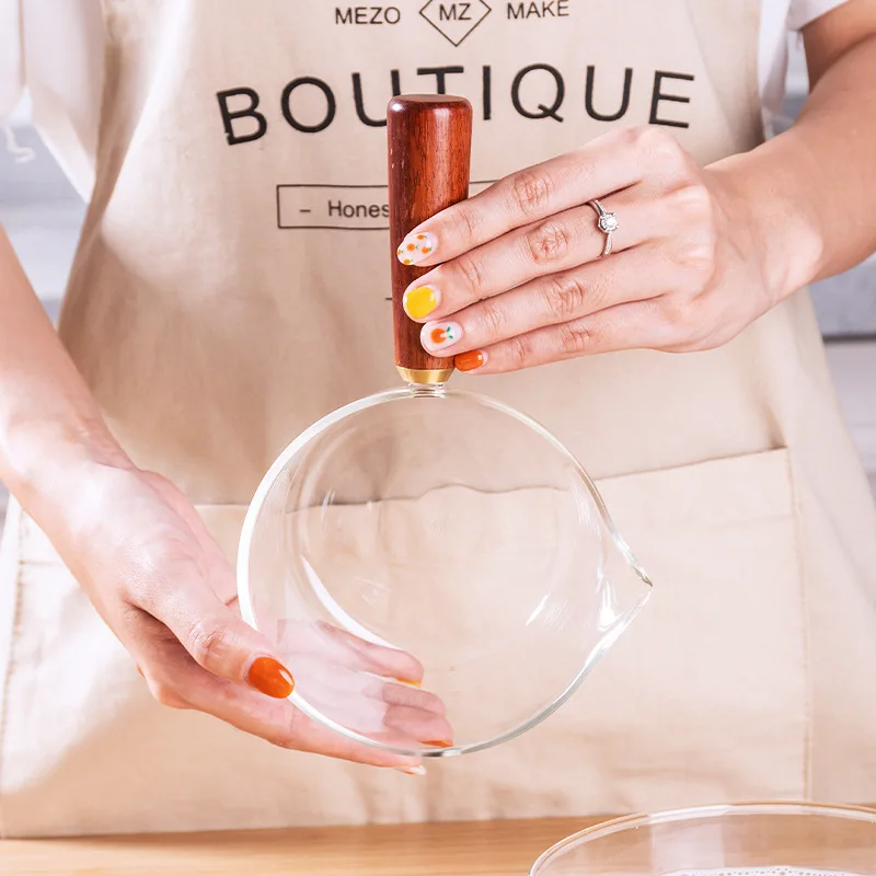 Стеклянный молочный горшок с деревянной ручкой 400 мл/600 мл кастрюля для